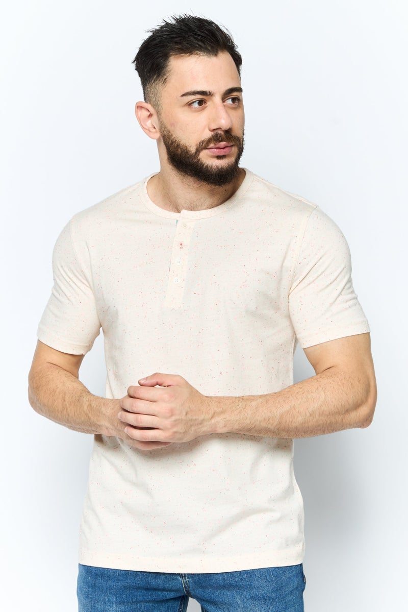 Project Essentials Men Crew Neck Short Sleeve Textured T Shirt, Peach - Image 1