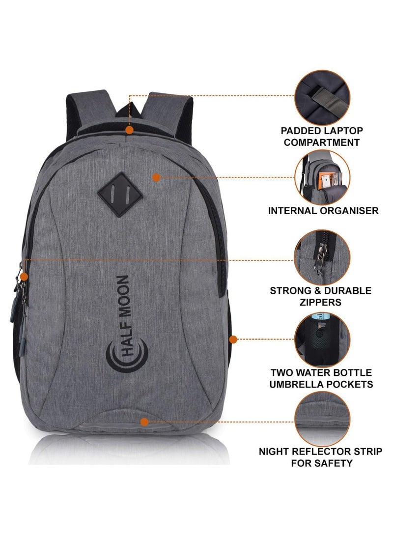 هاف مون Half Moon Spring 34L School Bags For Boys School Bag For Girls | 4 Compartment Backpack For Men & Women | Water Resistant | 5 Zips Stylish And Trendy College Bag For Unisex (Grey) - Image 5