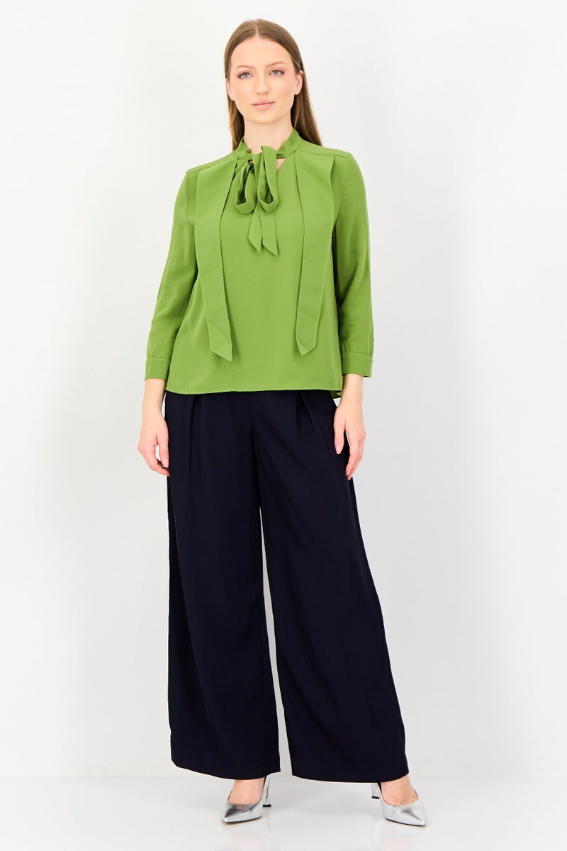 VERO MODA بلوزة نسائية بأكمام طويلة وياقة مربوطة، خضراء - Image 4