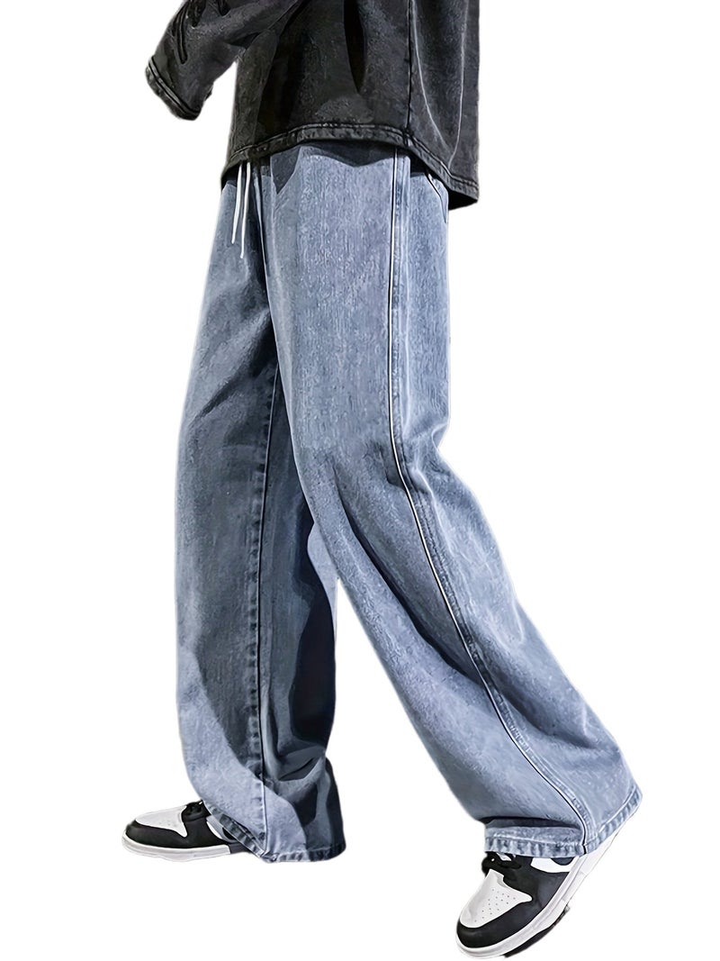 Loose Wide-Leg Jeans, Men'S Casual Street Style Loose Jeans, All-Season Wear - Image 1