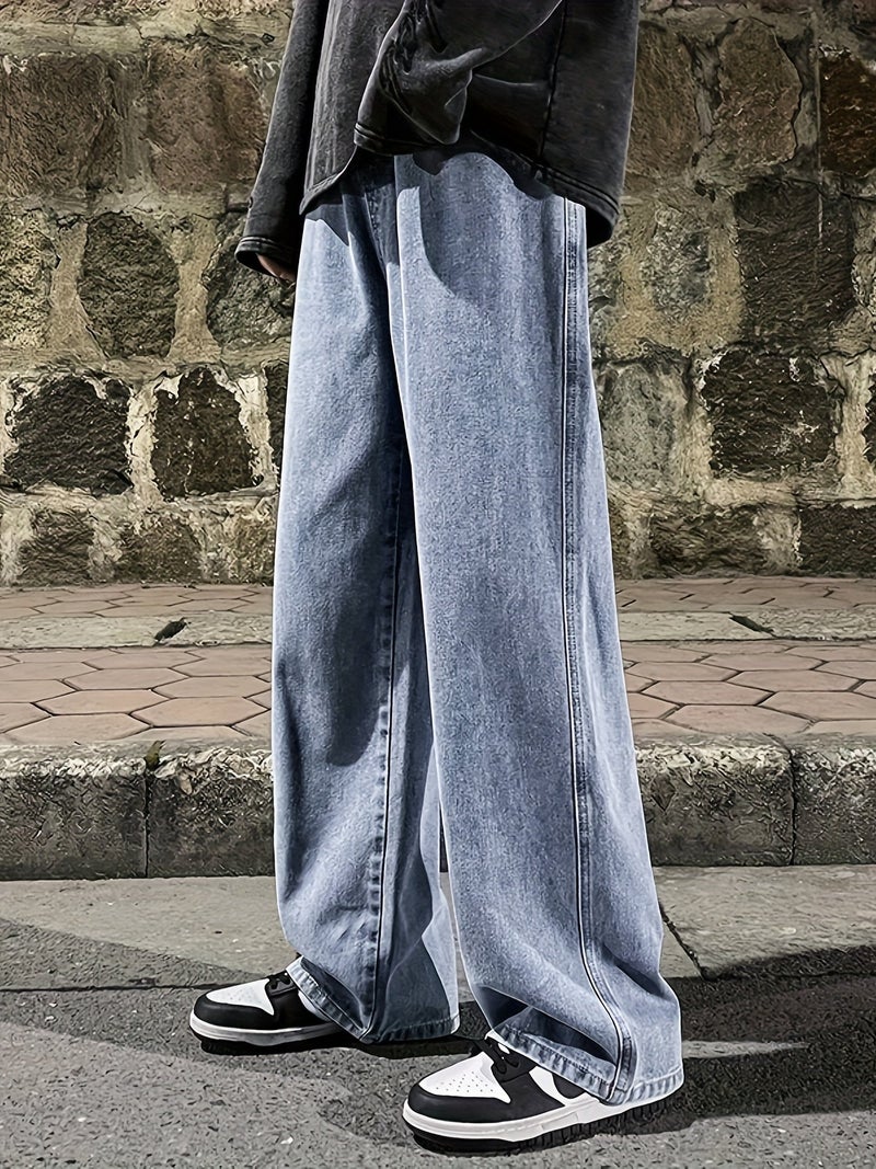 Loose Wide-Leg Jeans, Men'S Casual Street Style Loose Jeans, All-Season Wear - Image 2