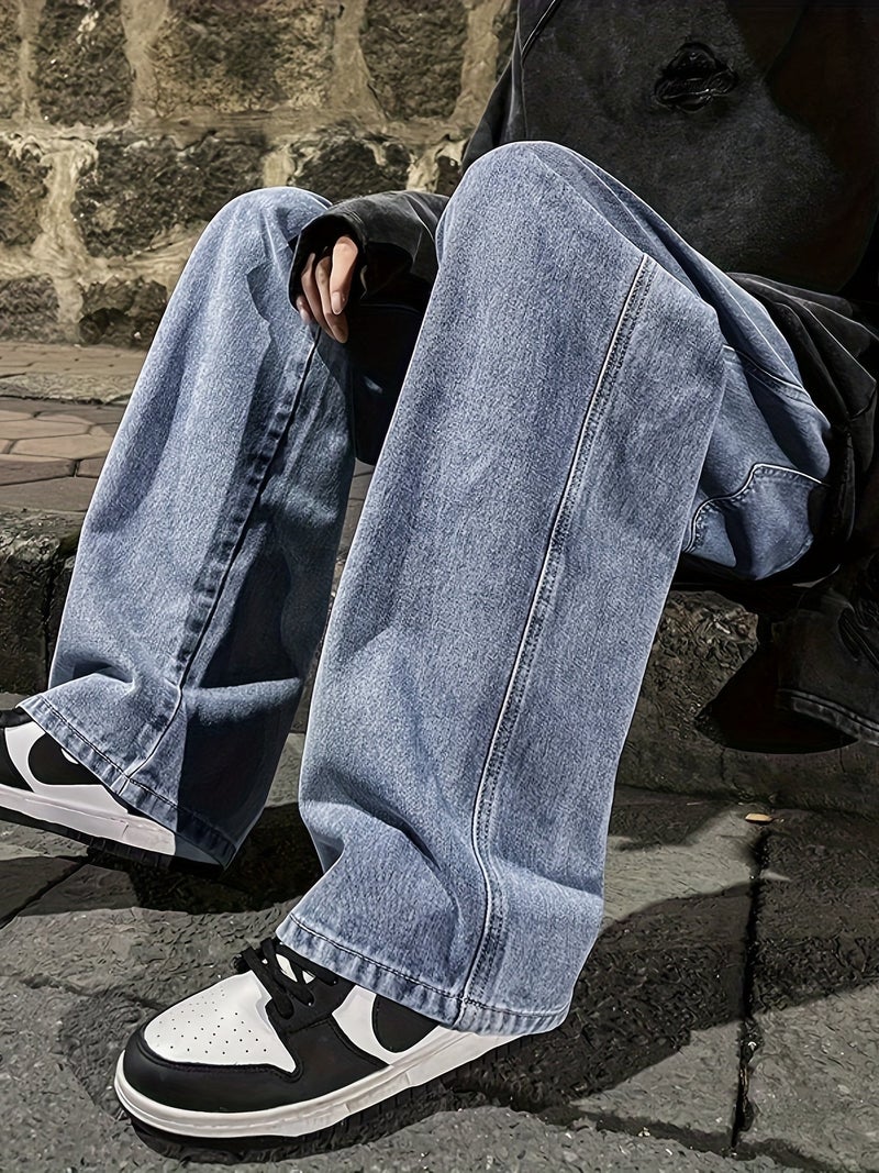 Loose Wide-Leg Jeans, Men'S Casual Street Style Loose Jeans, All-Season Wear - Image 5