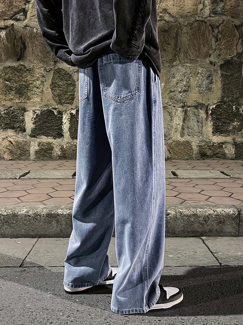 Loose Wide-Leg Jeans, Men'S Casual Street Style Loose Jeans, All-Season Wear - Image 3