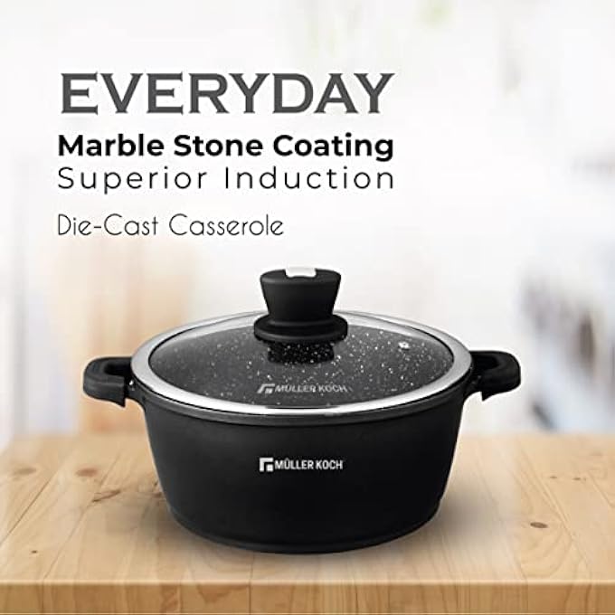 Müller Koch Mk5010  DieCast Aluminum German Marble Granite Nonstick Coating  Pfoa Free  Scratch Resistance  Dishwasher  Oven Safe  Cookware Pot With Lid  Stockpot  Black  134 Liters  36Cm - Image 2