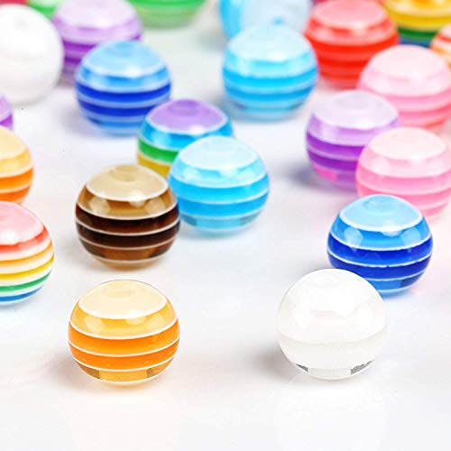 Looconi Amaney 300 pcs 8mm Acrylic Rainbow Stripes Beads Colourful Round with 1 Roll 5M Crystal String Cord for Jewelry Making Bracelets Necklaces Key Chains - Image 5