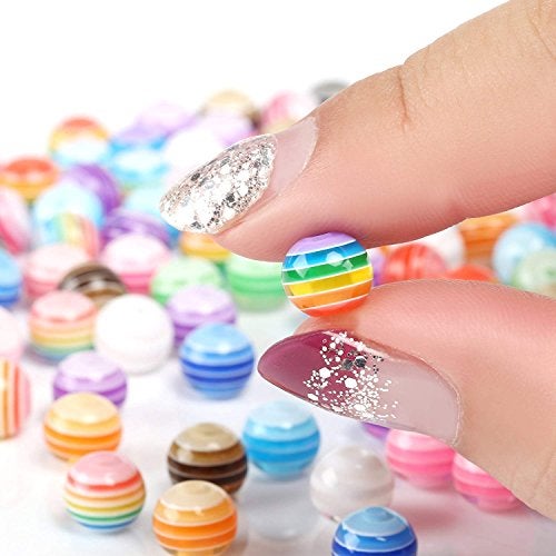 Looconi Amaney 300 pcs 8mm Acrylic Rainbow Stripes Beads Colourful Round with 1 Roll 5M Crystal String Cord for Jewelry Making Bracelets Necklaces Key Chains - Image 2