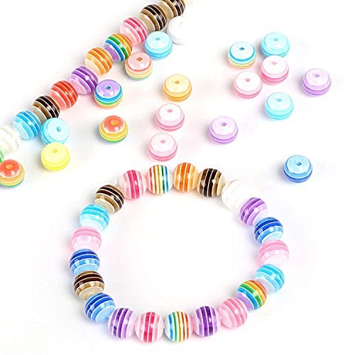 Looconi Amaney 300 pcs 8mm Acrylic Rainbow Stripes Beads Colourful Round with 1 Roll 5M Crystal String Cord for Jewelry Making Bracelets Necklaces Key Chains - Image 4