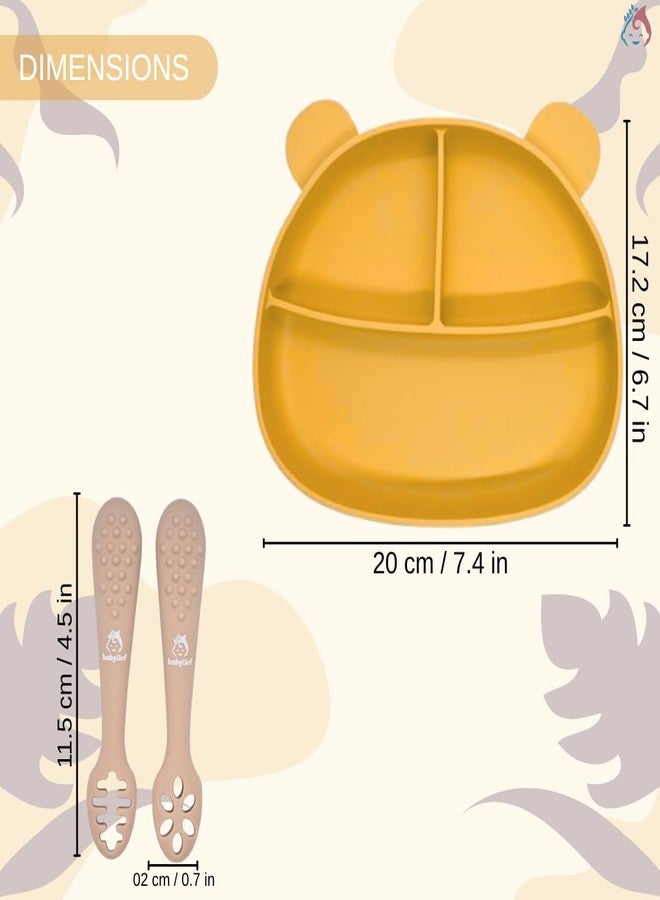 Babylief Silicone Plate with Suction Base and Training Spoon Set, Multi-Colour (Mustard Yellow) - Image 5
