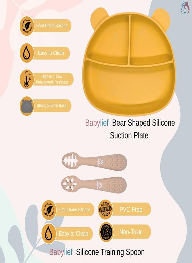 Babylief Silicone Plate with Suction Base and Training Spoon Set, Multi-Colour (Mustard Yellow) - Image 4