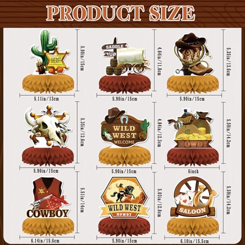 KSKSPE 9 Pcs Western Cowboy Party Decorations KSKSPE Wild West Honeycomb Centerpieces for Tables Cowboy Party Decorations 3D Cowboy Western Theme Birthday Party Decor Supplies Boys Girls - Image 5