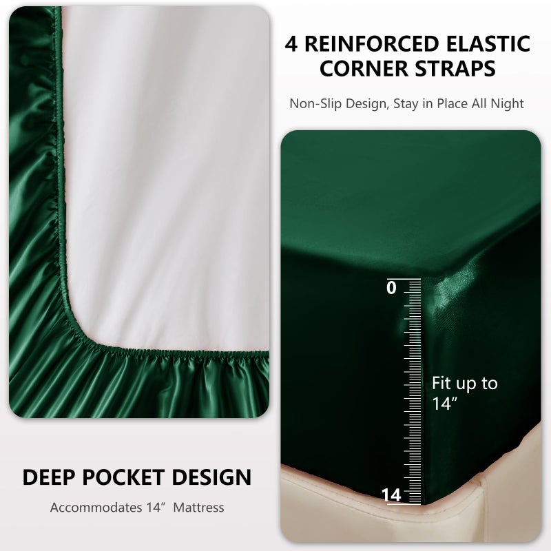 CozyLux Satin Sheets Full Size Sheets - 4 Piece Silky Full Size Bed Sheets, Luxury Dark Green Full Bed Set with Smooth and Soft Microfiber, Includes 1 Fitted Sheet, 1 Flat Sheet and 2 Pillowcases - Image 4