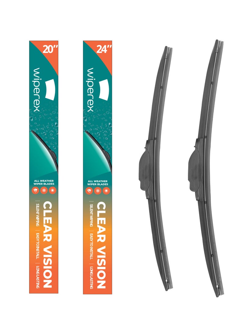 Wiperex WiperEx Wiper Blades for BMW X6(E71) 2008 2009 2010 2011 24" + 20" All Weather, Uniform Wiping, Premium Rubber, Perfect Fit, Silent, Reduced Wind Lift, No Marks (Set of 2)  - Image 1