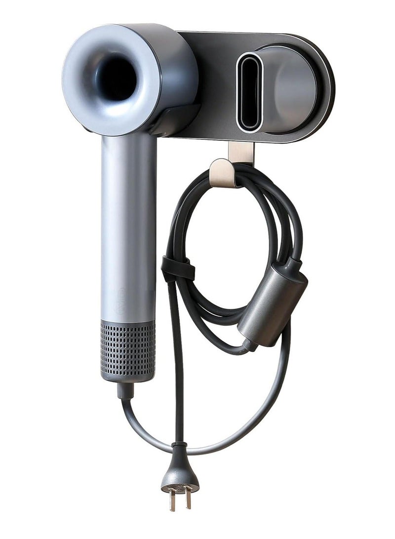 Wall Mount Hair Magnetic Dryer Holder, with Plug Cord Organizer, Magnetic Bracket Stand Storage Organizer Compatible for Dyson Supersonic Hair Dryerfor Cabinet Bathroom Aluminum Alloy, Grey  - Image 1