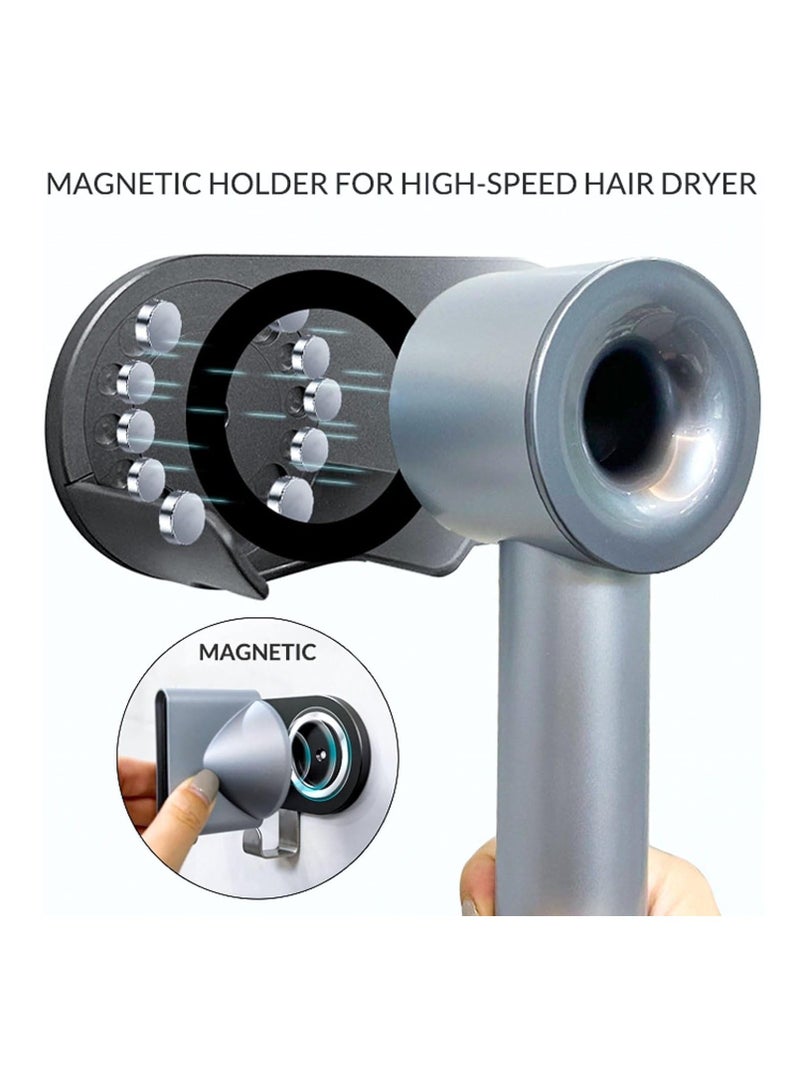 Wall Mount Hair Magnetic Dryer Holder, with Plug Cord Organizer, Magnetic Bracket Stand Storage Organizer Compatible for Dyson Supersonic Hair Dryerfor Cabinet Bathroom Aluminum Alloy, Grey  - Image 3