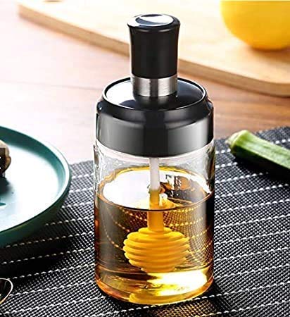 FAGVA Set of 2 250ml in Different Bottle Brush Oil Bottle Glass Food Storage Jar with Brush for Ghee Butter Oil Stoppers Cheese - Image 1