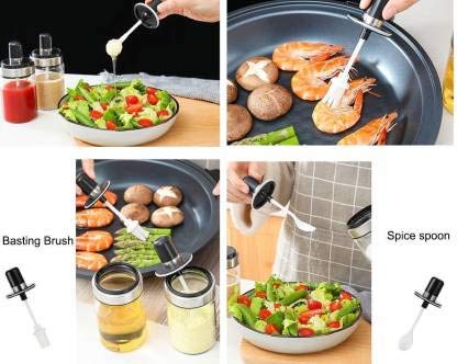 FAGVA Set of 2 250ml in Different Bottle Brush Oil Bottle Glass Food Storage Jar with Brush for Ghee Butter Oil Stoppers Cheese - Image 5