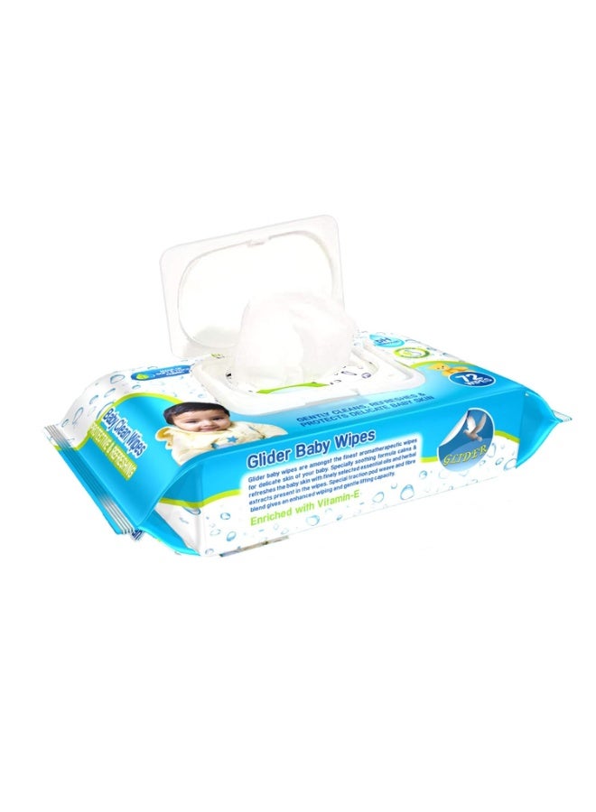 GLIDER Baby Wipes - with Moisture Lock Flip-Top, Contains Aloe Vera & Vitmain E, pH balanced with No Parabens & Chlorine (Single Pack (72 Wipes) - Image 2