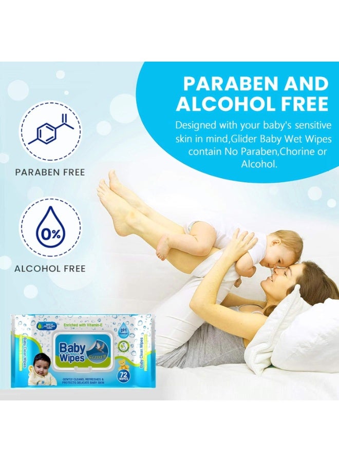 GLIDER Baby Wipes - with Moisture Lock Flip-Top, Contains Aloe Vera & Vitmain E, pH balanced with No Parabens & Chlorine (Single Pack (72 Wipes) - Image 5