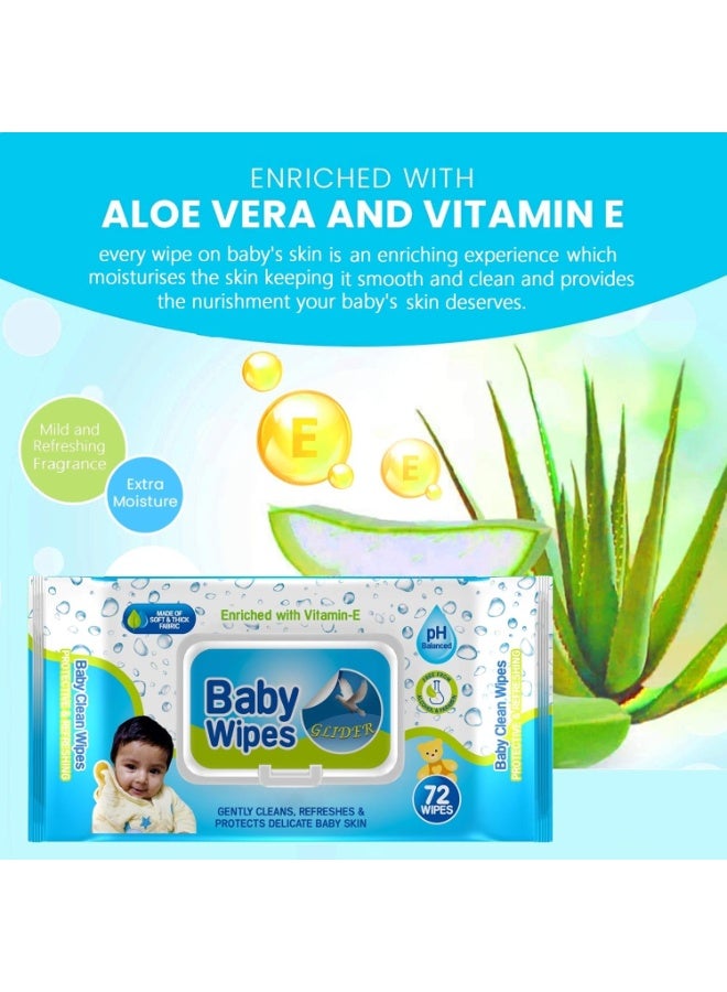 GLIDER Baby Wipes - with Moisture Lock Flip-Top, Contains Aloe Vera & Vitmain E, pH balanced with No Parabens & Chlorine (Single Pack (72 Wipes) - Image 4