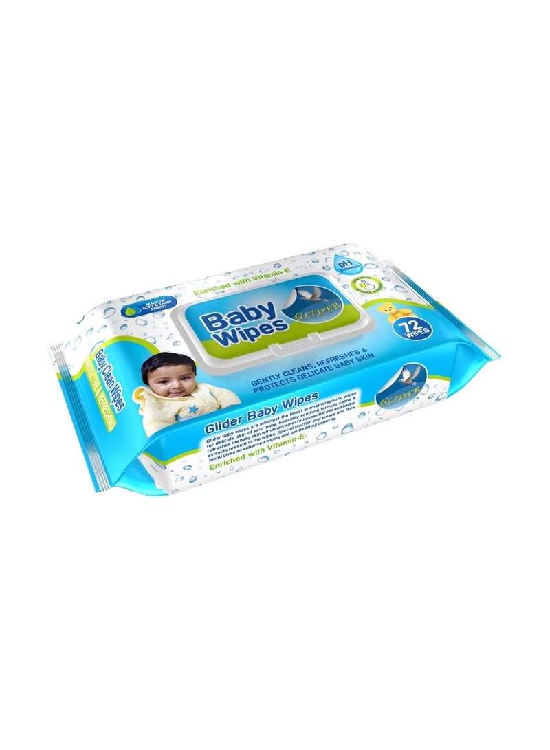 GLIDER Baby Wipes - with Moisture Lock Flip-Top, Contains Aloe Vera & Vitmain E, pH balanced with No Parabens & Chlorine (Single Pack (72 Wipes) - Image 1