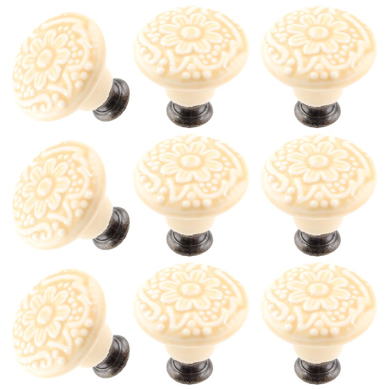 Suiwotin 8Pcs Beige Ceramic Knobs  Vintage Kitchen Cabinet Knobs Pulls  Retro Ceramic Dresser Knobs  Decorative Drawer Pull Knob Handles For Closet  Cupboard  Furniture Door Knobs - Image 5