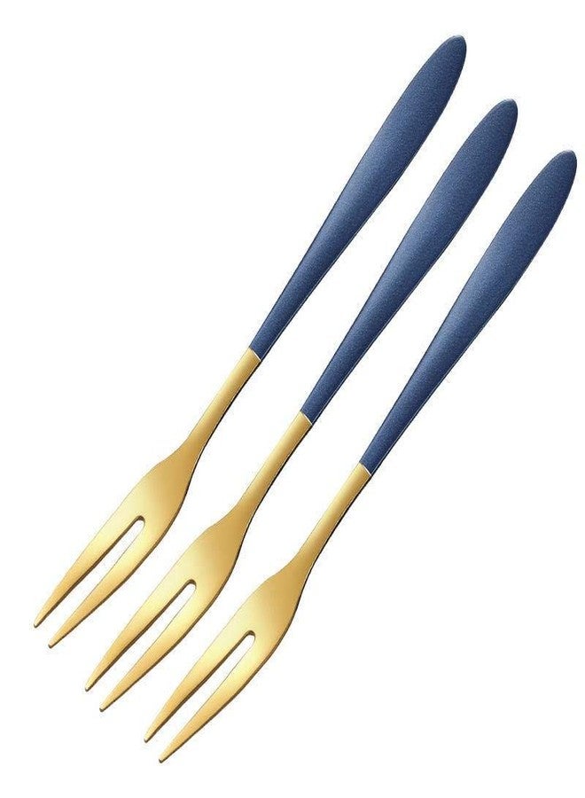 Mockery Fruit Fork Stainless Steel Tasting Appetizer Fork for Cake Dessert Salad Mooncake Mini Fruit Forks for Cake in Party Fork Restaurant Dessert Fork Portable Salad Fruit Fork (Blue, Pack of 3) - Image 1