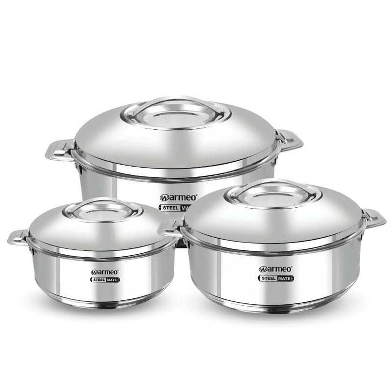 WARMEO طقم قدر بخاري معزول من الفولاذ المقاوم للصدأ سهل الحمل لصناديق الطعام الساخنة للمطبخ سهل التخزين فضي مجموعة من 3 50010001500 مل - Image 1