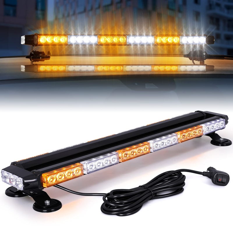 Linkitom 28.5" 54 LED Strobe Light Bar, High Intensity Amber/White Double Side Flashing Emergency Warning Light with Magnetic Base for Vehicles, Tow Trucks, Construction, Pickup, Safety - Image 1