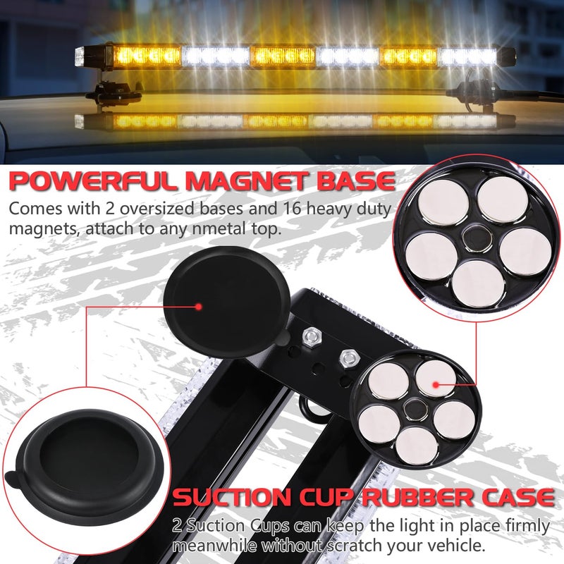 Linkitom 28.5" 54 LED Strobe Light Bar, High Intensity Amber/White Double Side Flashing Emergency Warning Light with Magnetic Base for Vehicles, Tow Trucks, Construction, Pickup, Safety - Image 3