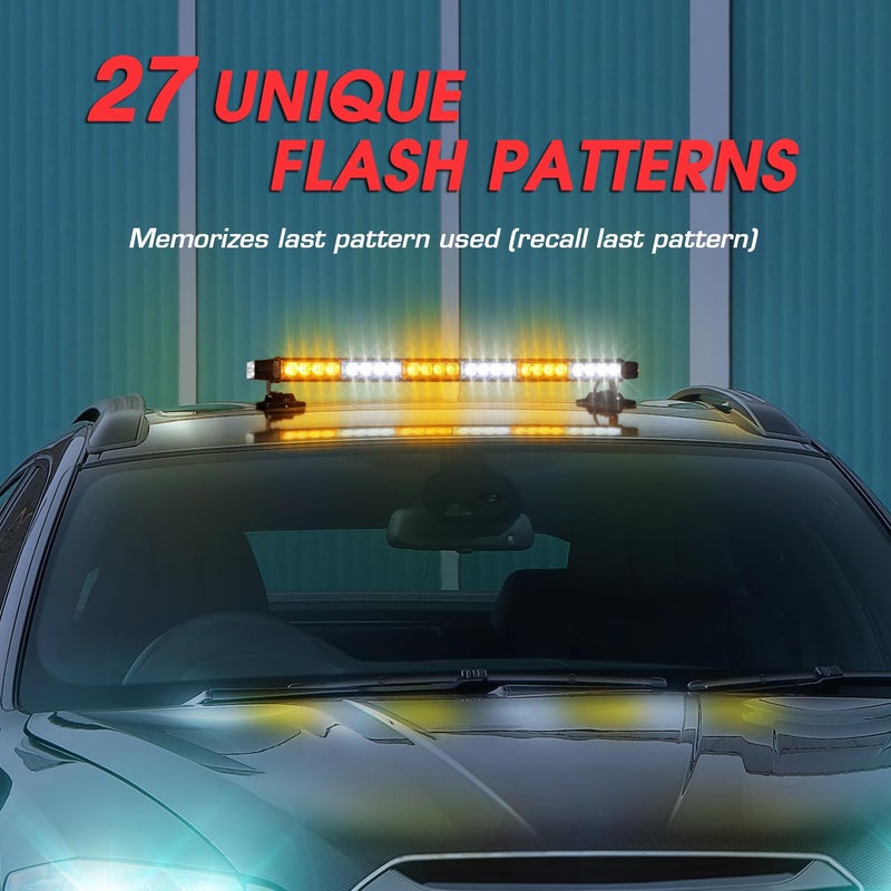 Linkitom 28.5" 54 LED Strobe Light Bar, High Intensity Amber/White Double Side Flashing Emergency Warning Light with Magnetic Base for Vehicles, Tow Trucks, Construction, Pickup, Safety - Image 5