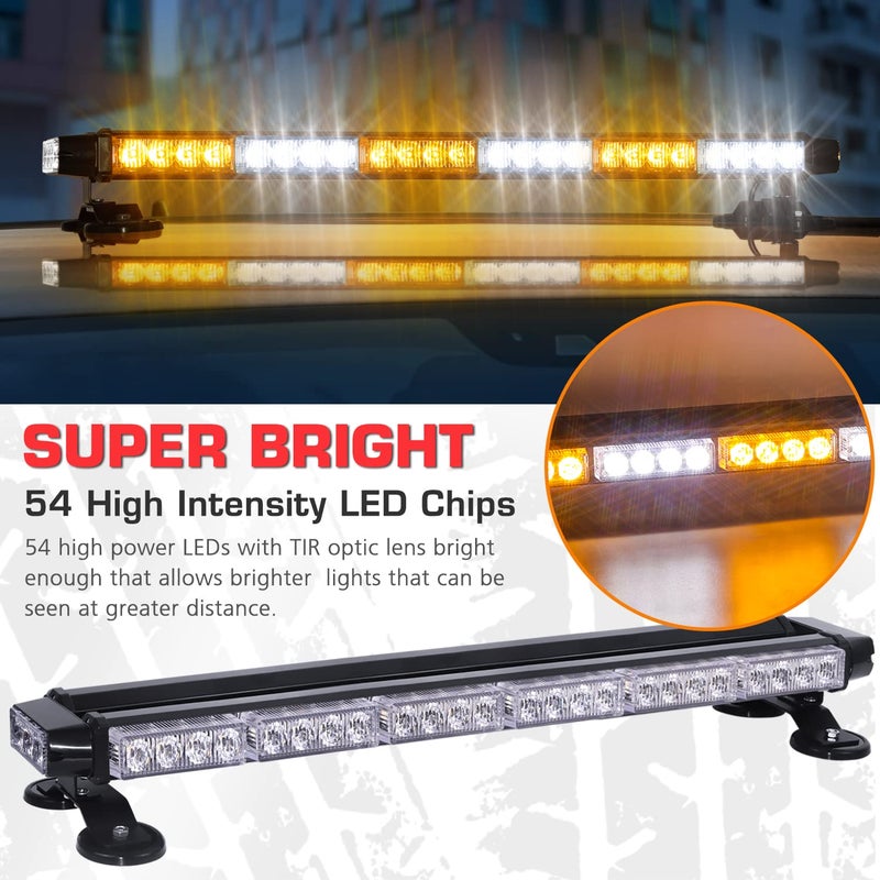 Linkitom 28.5" 54 LED Strobe Light Bar, High Intensity Amber/White Double Side Flashing Emergency Warning Light with Magnetic Base for Vehicles, Tow Trucks, Construction, Pickup, Safety - Image 2