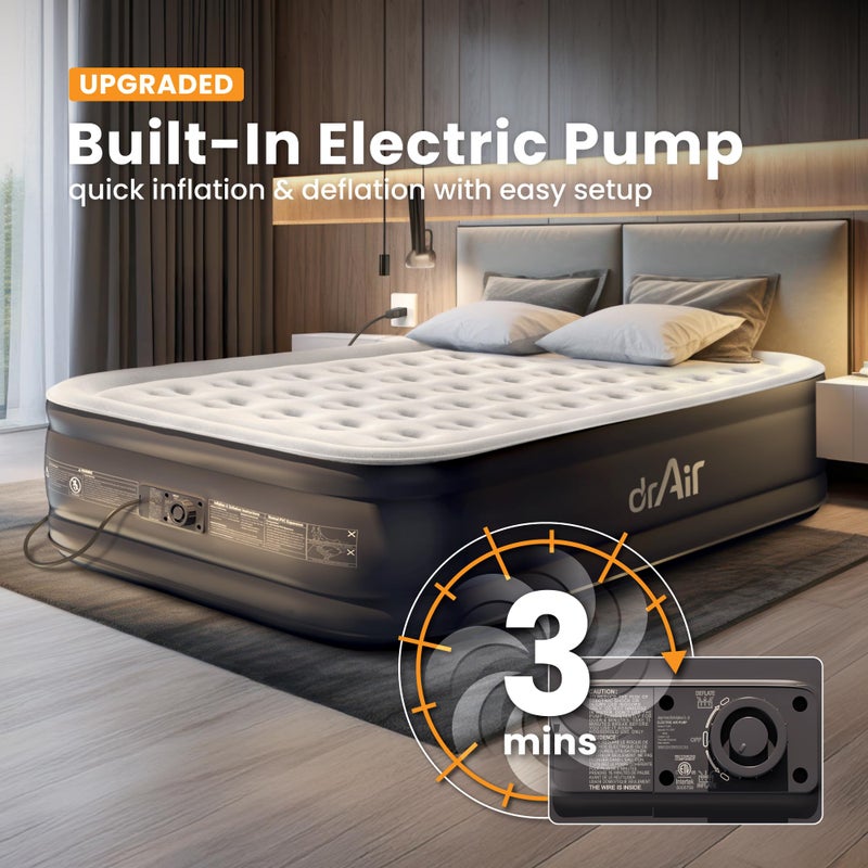 Dr. air Queen Air Mattress with Built-in Pump, 18" Raised Blow Up Mattress, 800 lbs Max Honeycomb Air Bed, 48Hr Leak-Proof Test, 3min Inflatable Mattress for Home, Guests, Camping, Colchones inflables - Image 2