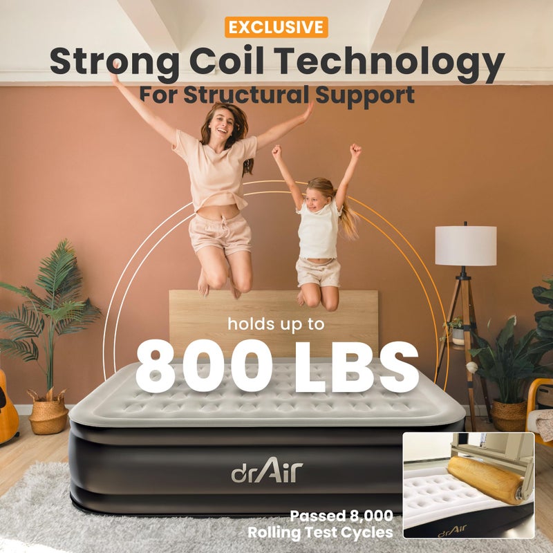 Dr. air Queen Air Mattress with Built-in Pump, 18" Raised Blow Up Mattress, 800 lbs Max Honeycomb Air Bed, 48Hr Leak-Proof Test, 3min Inflatable Mattress for Home, Guests, Camping, Colchones inflables - Image 4