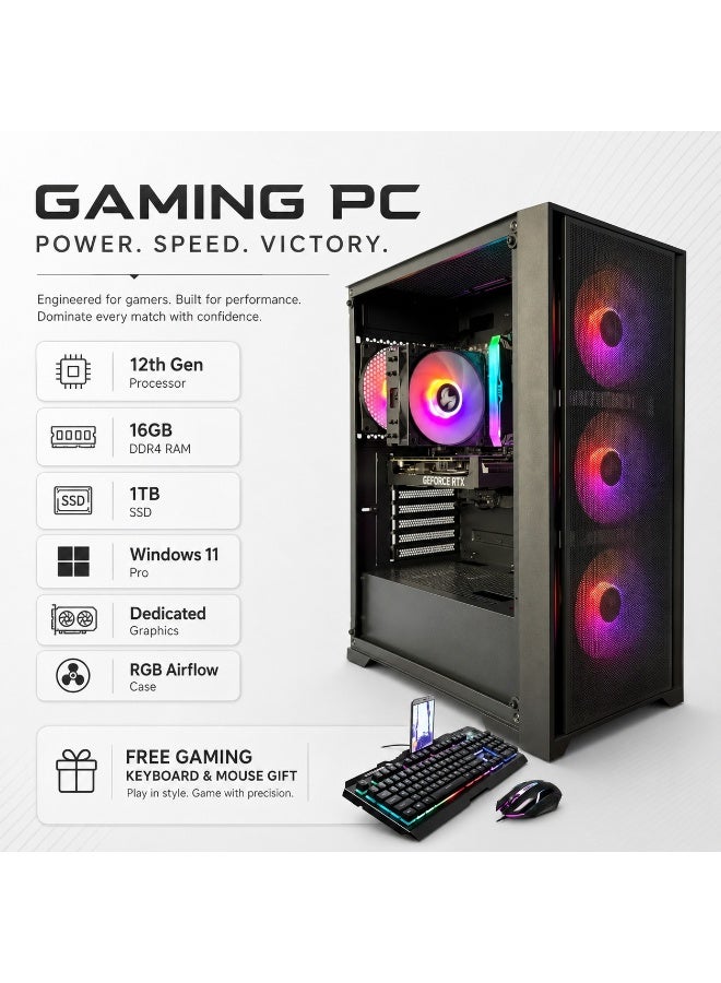 كمبيوتر Gaming بمعالج الجيل 12 وذاكرة 16GB DDR4 وSSD سعة 1TB وكارت شاشة منفصل وWindows 11 Pro وكيس RGB + كيبورد وماوس Gaming - Image 5