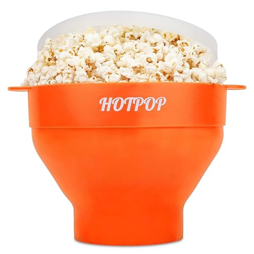 HOTPOP The Original Hotpop Microwave Popcorn Popper, Silicone Popcorn Maker, Collapsible Bowl BPA-Free and Dishwasher Safe- 20 Colors Available (Orange) - Image 1