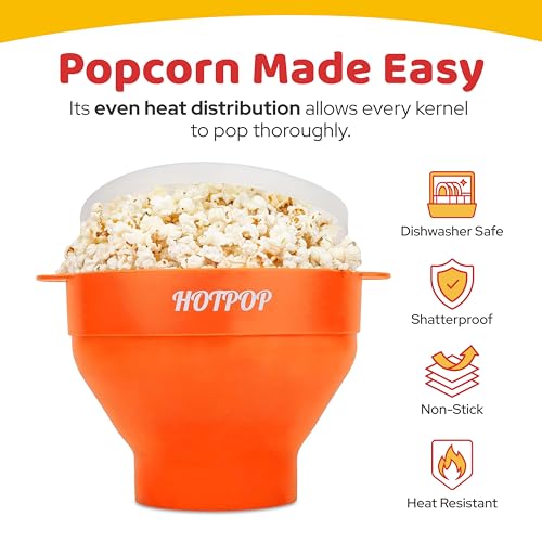 HOTPOP The Original Hotpop Microwave Popcorn Popper, Silicone Popcorn Maker, Collapsible Bowl BPA-Free and Dishwasher Safe- 20 Colors Available (Orange) - Image 4
