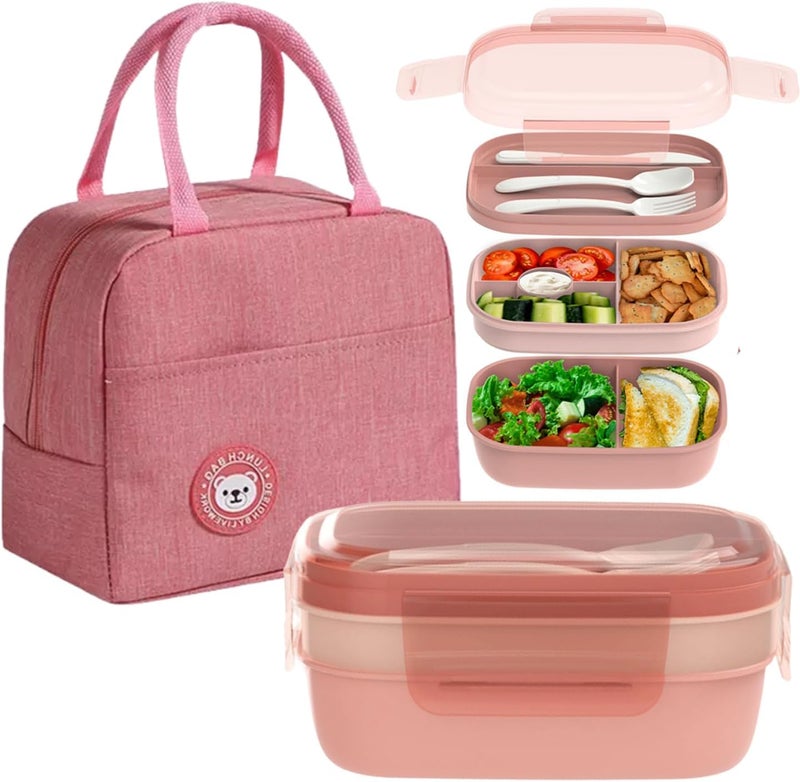 Lunch Box for Kid School,Children's Lunch Box with Compartments, Bento Box Children, Leak-proof Lunch Box for Girls and Boys, Snack Box, Perfect for School, Nursery & Trips (Pink-1)