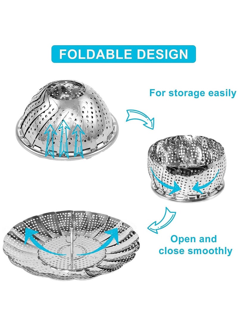 رف قدر بخاري، سلة بخار من الفولاذ المقاوم للصدأ مع مقبض قابل للإزالة، سلة بخار قابلة للطي تناسب مختلف الأواني والمقالي (24.5.5 × 24.5 سم) - Image 3