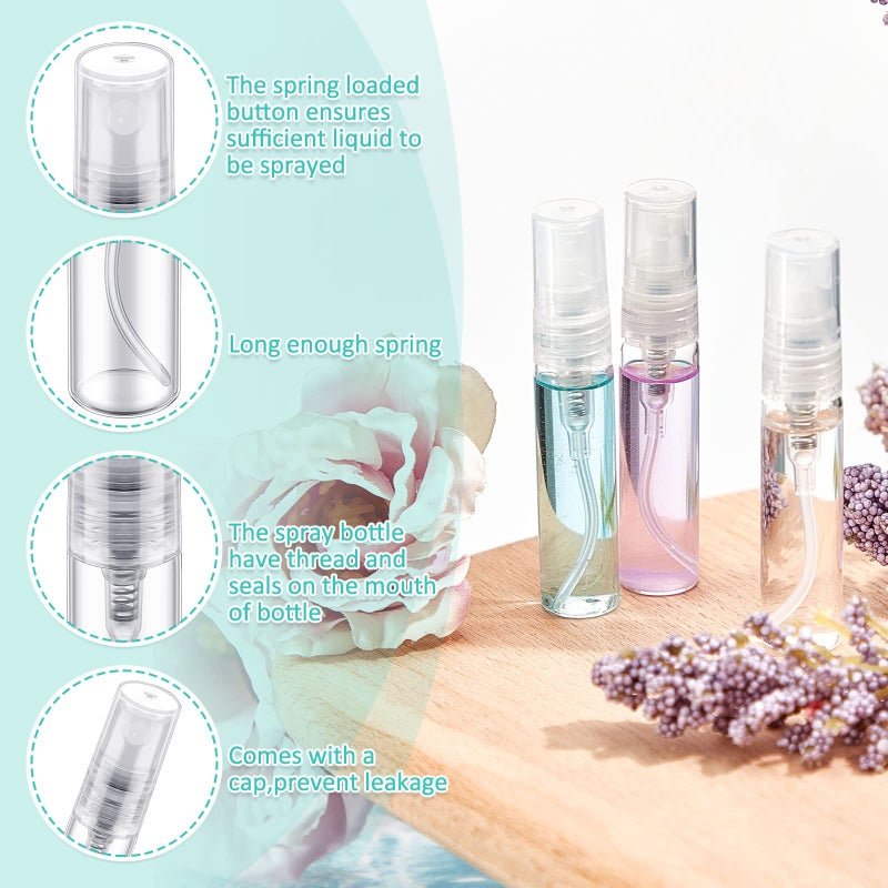 Zhehao 200 Pcs Mini Spray Bottles 5 ml Clear Glass Perfume Bottles Refillable Fine Mist Perfume Atomizer Portable Empty Sample Containers for Cleaning, Essential Oils, Travel (Clear Cap) - Image 3