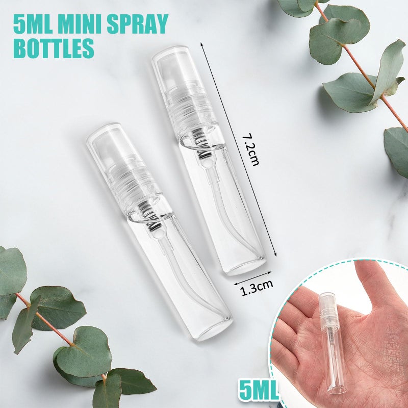 Zhehao 200 Pcs Mini Spray Bottles 5 ml Clear Glass Perfume Bottles Refillable Fine Mist Perfume Atomizer Portable Empty Sample Containers for Cleaning, Essential Oils, Travel (Clear Cap) - Image 2