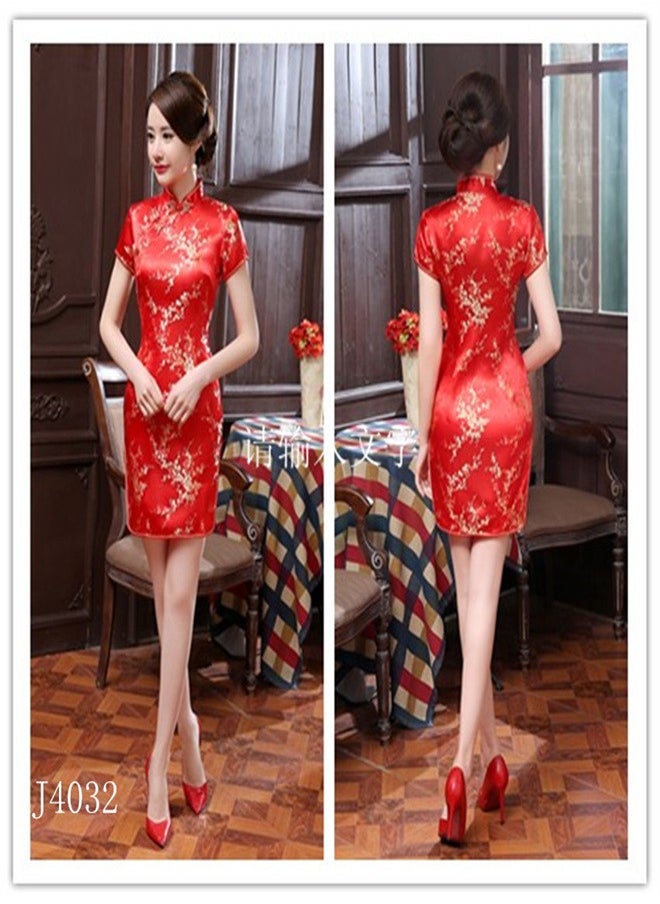 Loquat A Plum Blossom Short Sleeved Dress Big Red,  - Image 2