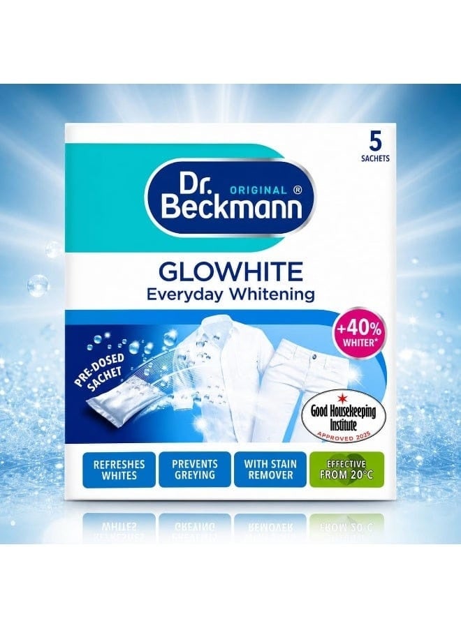 دكتور بيكمان Glowhite للتبييض اليومي، يُعيد للملابس البيضاء نضارتها ويمنع تحول لونها إلى الرمادي، يحتوي على مزيل للبقع، 5 أكياس × 40 جم. - Image 1