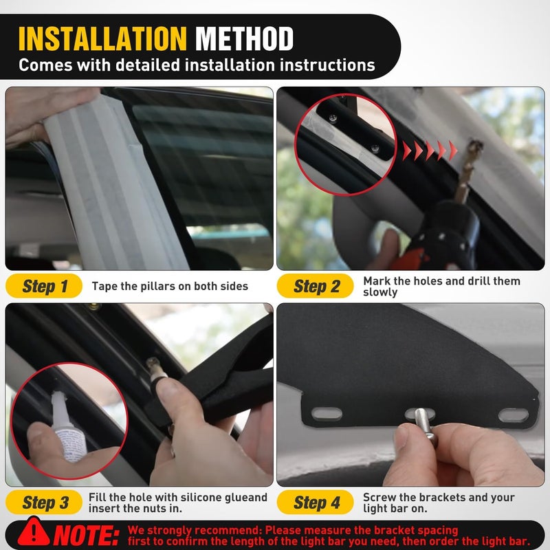 Nilight 50 inch Curved LED Light Bar Bracket Mounting Upper Windshield Roof Cab Brackets Compatible with Ford Ranger 1993-2011 Pickup 4-Door or 2-Door - Image 4