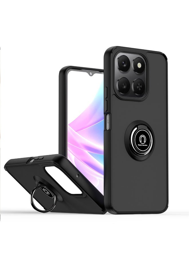 حالة لشرف X7d 4G / 5G ، TPU + جهاز الكمبيوتر الشخصي الصلب خاتم مغناطيسي سيارة جبل الوقوف غطاء المضادة كامل Portection حالة الهاتف مقاومة للصدمات لشرف X7d 4G / 5G ، أسود