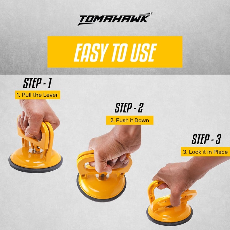 Tomahawk ® كوب شفط زجاجي رأس واحد لرفع وتحريك ألواح الزجاج الثقيلة، الألواح المعدنية، نوافذ الزجاج، الرخام - رافع زجاج، رافع دنت معدني للسيارات مع كوب فراغ مطاطي، عبوة من 1 - Image 3