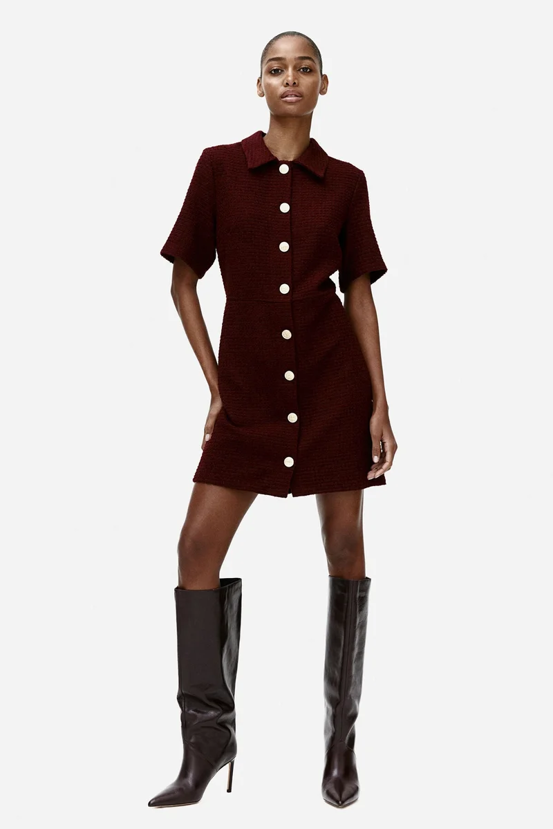 H&M Button-Front Bouclé Dress