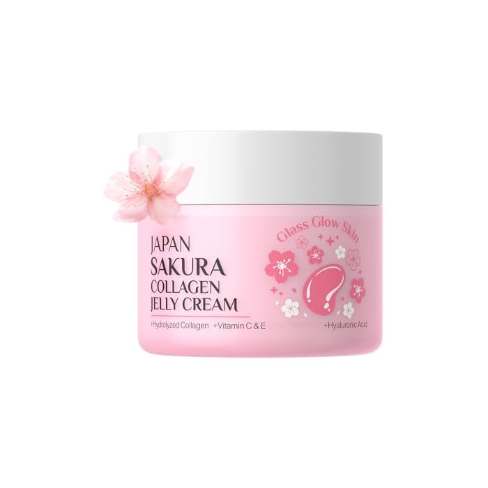 Japan Sakura Collagen Jelly Cream, Moisturizing Face Cream for Radiant and Plump Skin – with Sakura Extract & Hydrolyzed Collagen & Hyaluronic Acid – Non-Greasy, Plumping, Dewy Finish, 3.53oz
