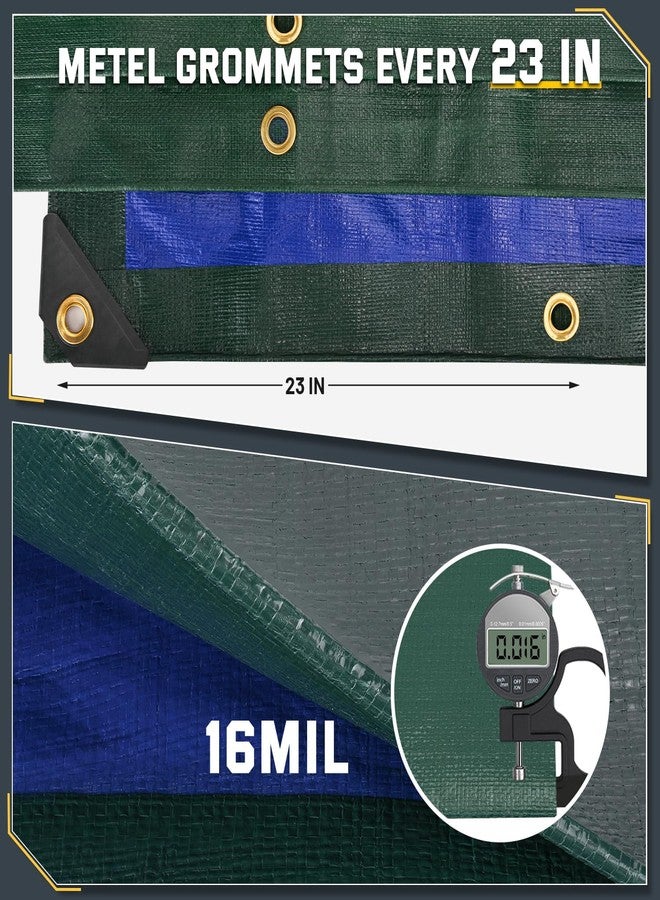 Kesfitt Tarp Heavy Duty Waterproof 10x12FT,16 Mil Thick Tarps Tear&Fade Resistant,UV Resistant,Poly Tarp Cover with Grommets and Reinforced Edges for Outdoor Camping Pools Boat Car(Green/Blue) - Image 4