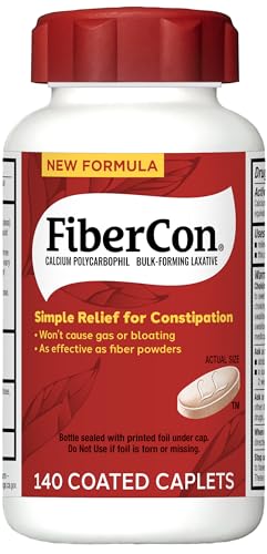 FiberCon Fiber Therapy Coated Caplets Safe Simple Comfortable Insoluble Fiber for Bowel Irregularity Comfortable Constipation Relief with No Gas or Bloating 140 Caplets