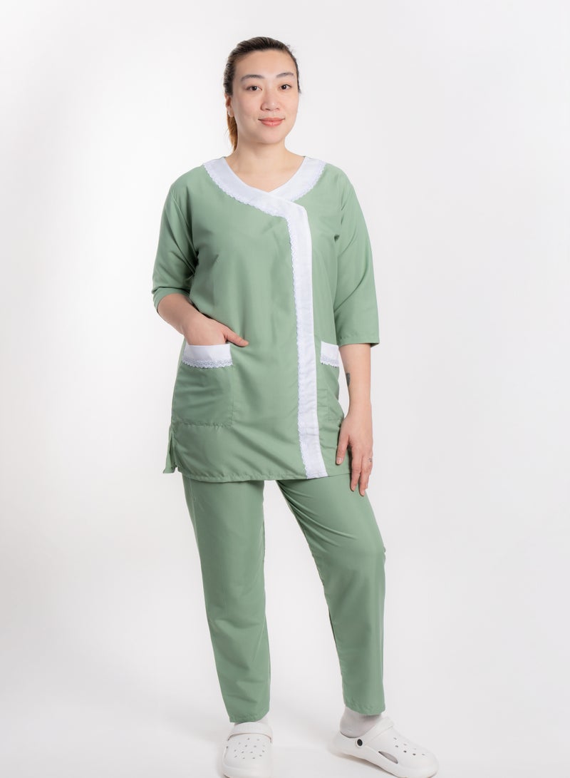 abshir Professional Housemaid/Khadama/Nanny Uniform Set 3/4 Sleeve, with Matching Trousers COTTON